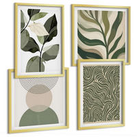 BILDER SET 4er Set - 50x50 cm & 40x60 cm Goldrahmen - Blätter geometrische Formen abstrakt - Goldfarben, Kunststoff (50/50cm) - TULUP