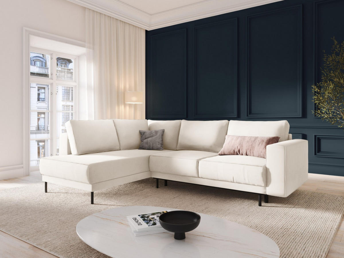 AUSKLAPPBARES-ECKSOFA links Caro aus Samt leichtes beige 5 Sitzplätze - Beige, Textil (187/247cm) - Micadoni