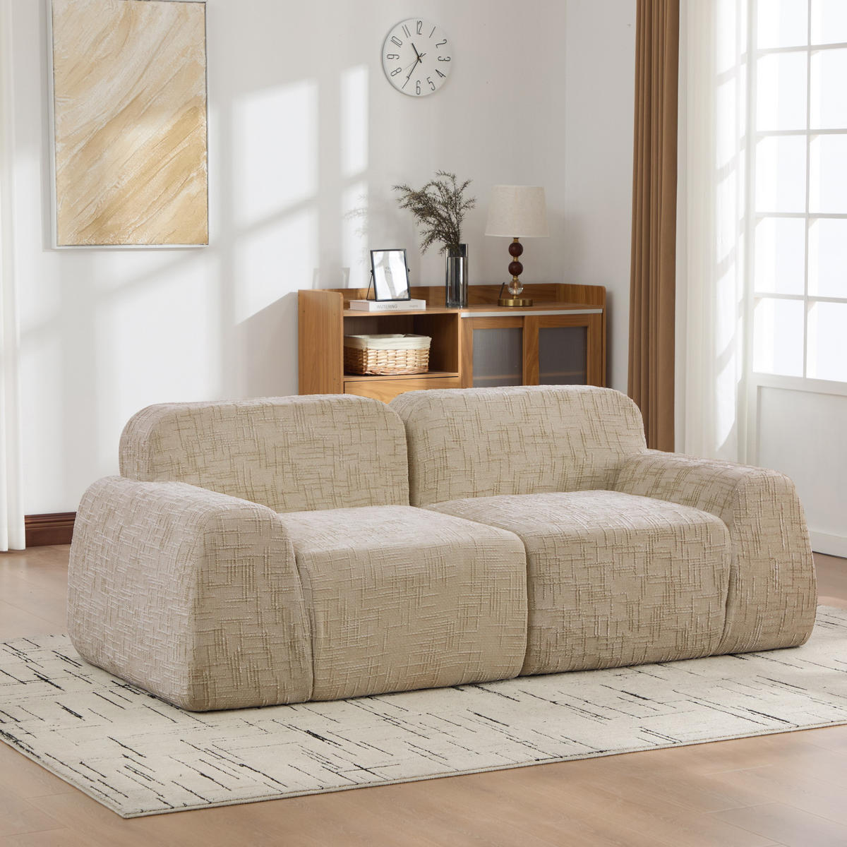 2-SITZER SOFA Chenille Hellkhaki ohne Montage - Hellbraun, Textil (198/73/90.5cm) - WISHDOR