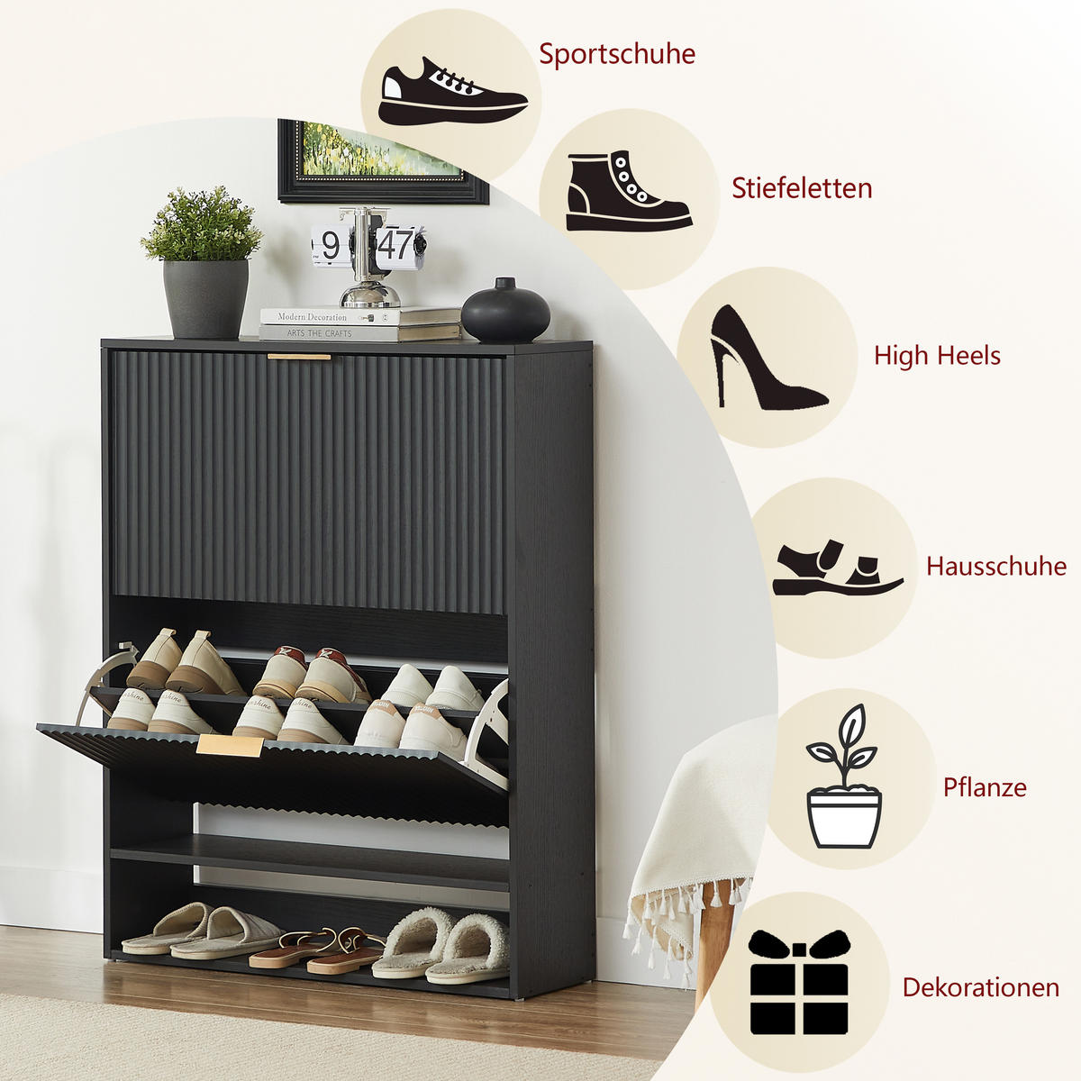 SCHUHSCHRANK Schwarz 80/24/102 cm - Schwarz, Holzwerkstoff (80/102/24cm) - PANGIVO