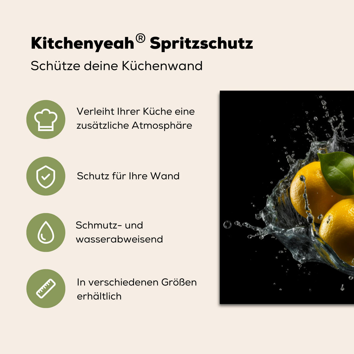 SPRITZSCHUTZ KÜCHE Zitrone - Obst - Gelb - Schwarz 90x60 cm - Gelb, Metall (90/0.3/60cm) - MuchoWow