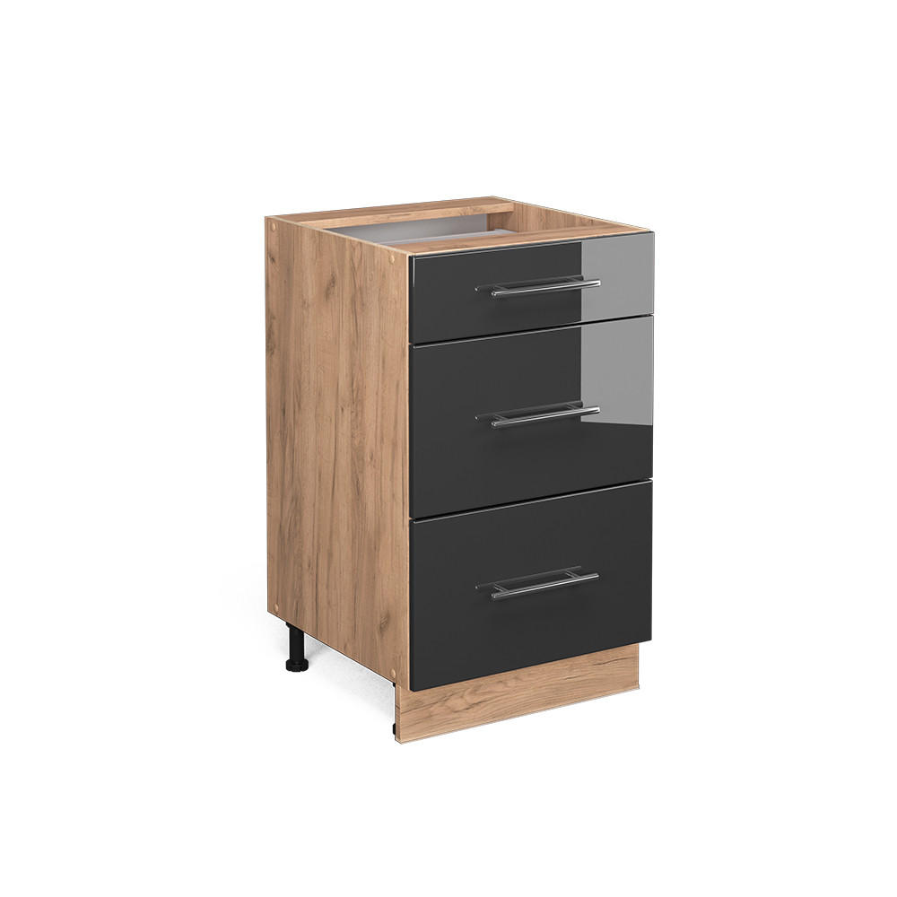 KÜCHENUNTERSCHRANK Fame-Line Anthrazit Hochglanz 50 cm ohne AP - Anthrazit/Eiche Wotan, Holzwerkstoff (50/82/51.6cm) - Vicco