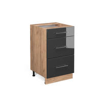 KÜCHENUNTERSCHRANK Fame-Line Anthrazit Hochglanz 50 cm ohne AP - Anthrazit/Eiche Wotan, Holzwerkstoff (50/82/51.6cm) - Vicco