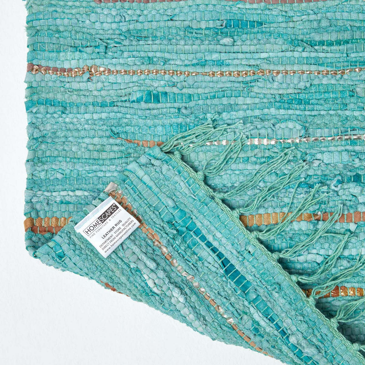 LEDERTEPPICH-LÄUFER Glitter geflochten 66/200 cm - Türkis, Leder (66/200cm) - Homescapes