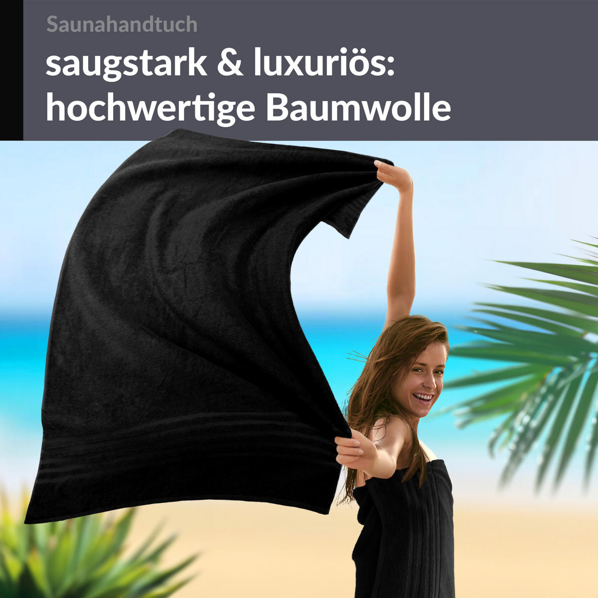 SAUNATUCH 80x200 cm 2er Set London Schwarz - Schwarz, Textil (80/200cm) - Lashuma