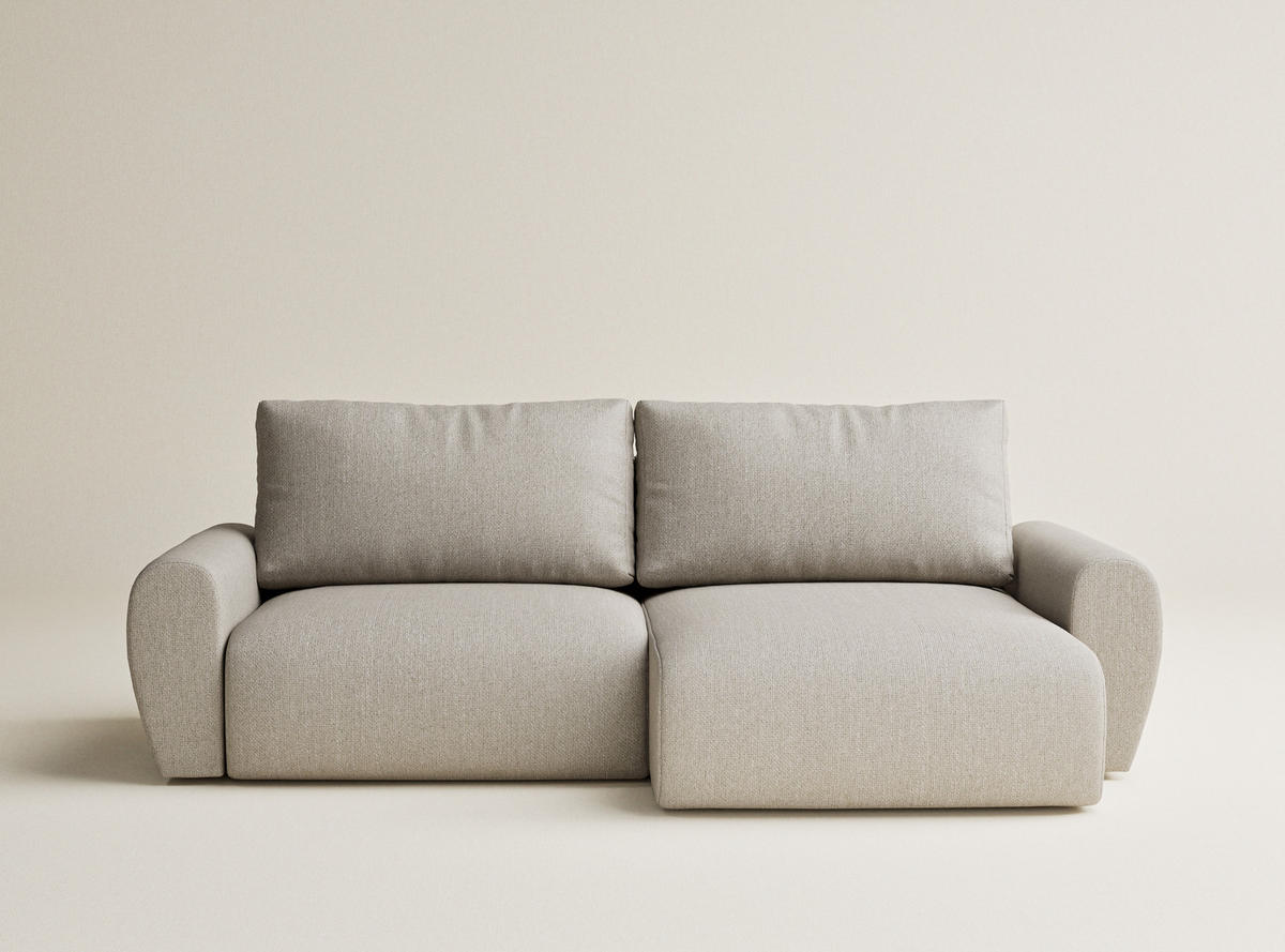 ECKSOFA MIT SCHLAFFUNKTION Numba Beige Webstoff - Beige/Schwarz, Holz/Holzwerkstoff (253/153cm) - Maison de Reve