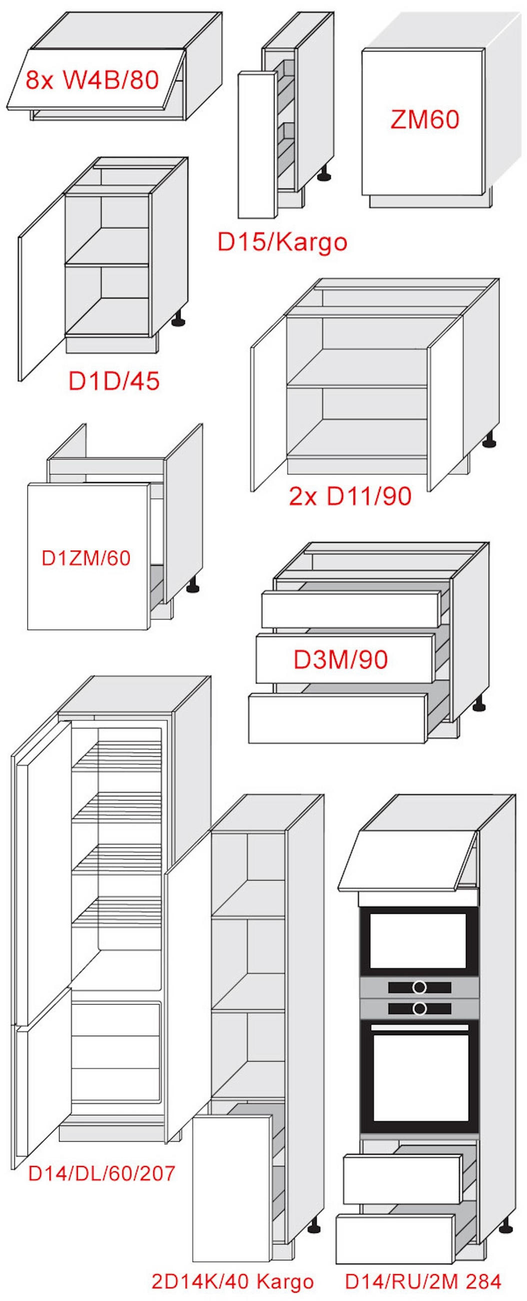 KÜCHENLEERBLOCK Platinium weiß matt / weiß Hochglanz & schwarz Hochglanz 18-teilig - Schwarz/Weiß, Holzwerkstoff/Metall (320/207/225cm) - Feldmann-Wohnen