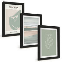 BILDER SET 3er Set - 20x30 cm Schwarzer Rahmen - Abstrakte pastellfarbene Pflanzenformen - Schwarz, Kunststoff (20/30cm) - TULUP