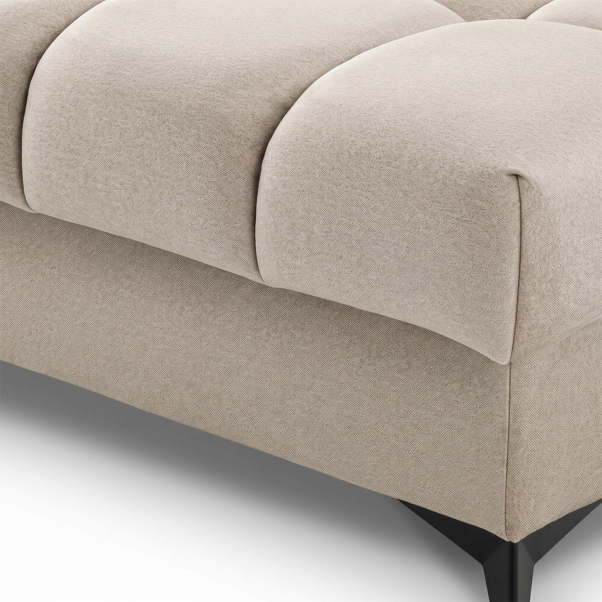 ECKSOFA PUDDING MAXI L Rechts mit Schlaffunktion 125x195 Velours Creme - Creme/Schwarz, Holz/Textil (350/203cm) - Muffo