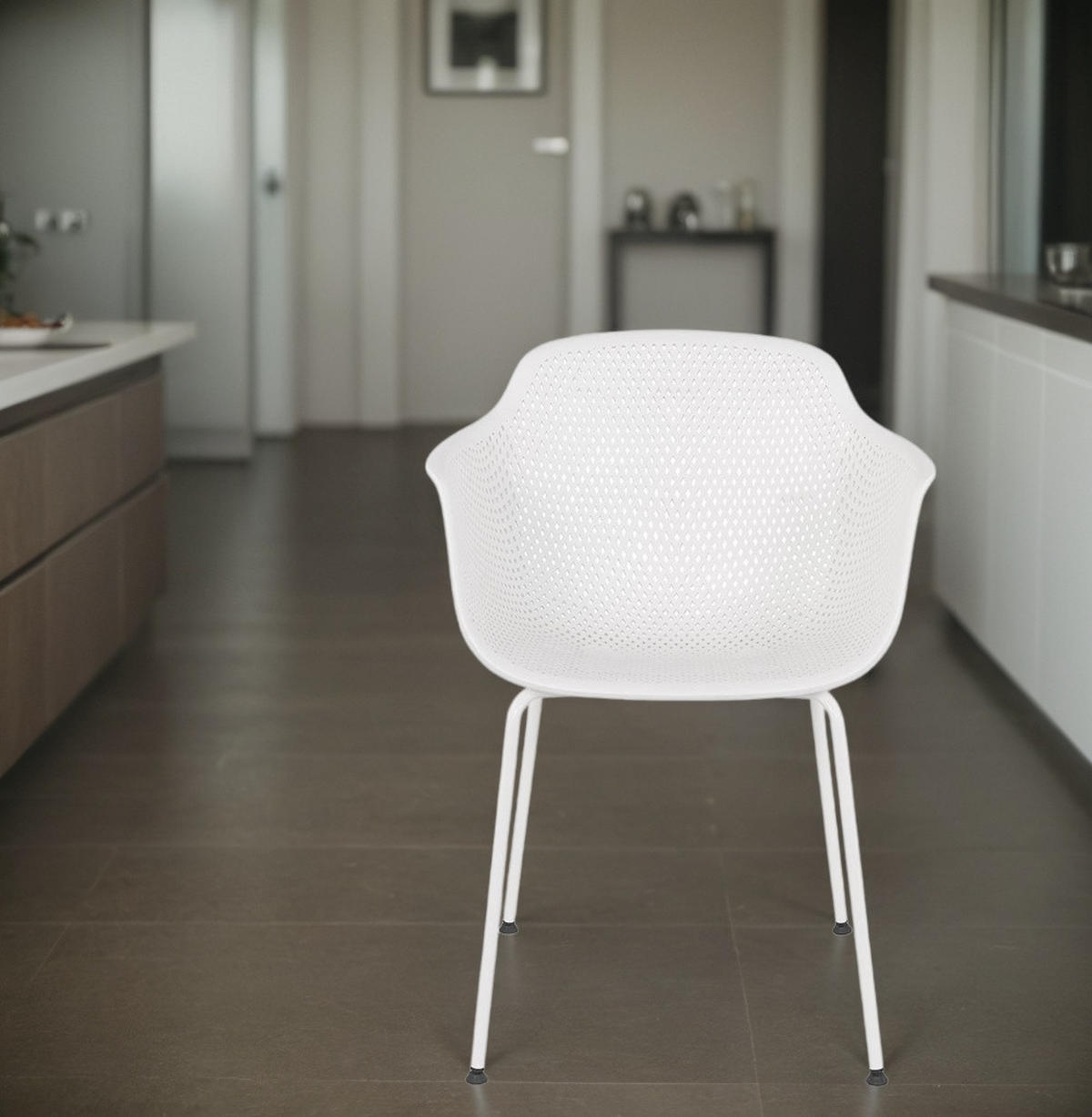SCHALENSTUHL Polypropylen und Metall mit Perforation Modern, Weiß 59,5x54,5x81 cm - Weiß, Kunststoff/Metall (60/81/55cm) - KADIMA DESIGN