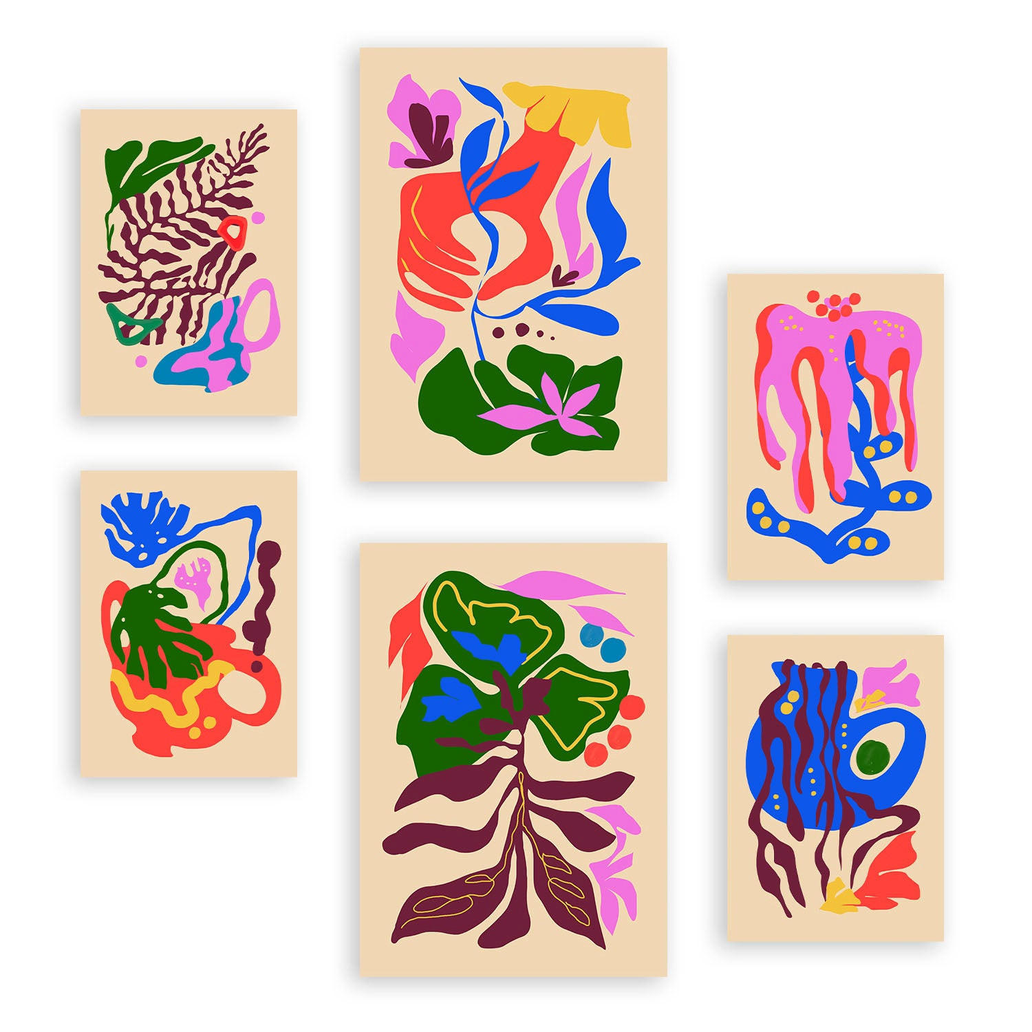 POSTER Set Mit 6 Malerisch 2 In Blume Zusammenfassung Ästhetische Dekorative Gemälde Für Ihr Wohnzimmer, Schlafzimmer, Zuhause A3 & A4 Rahmenlos - Klar, Papier (29/3cm) - Nacnic