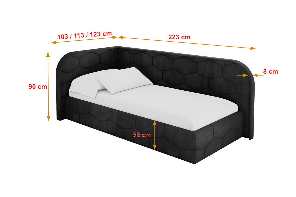 EINZELLBETT Jugendbett mit Bettkasten und Matratze H3/H4, Rechts - JAXY 90x200 Schwarz - Anthrazit, Holzwerkstoff/Textil (90/200cm) - ALTDECOR
