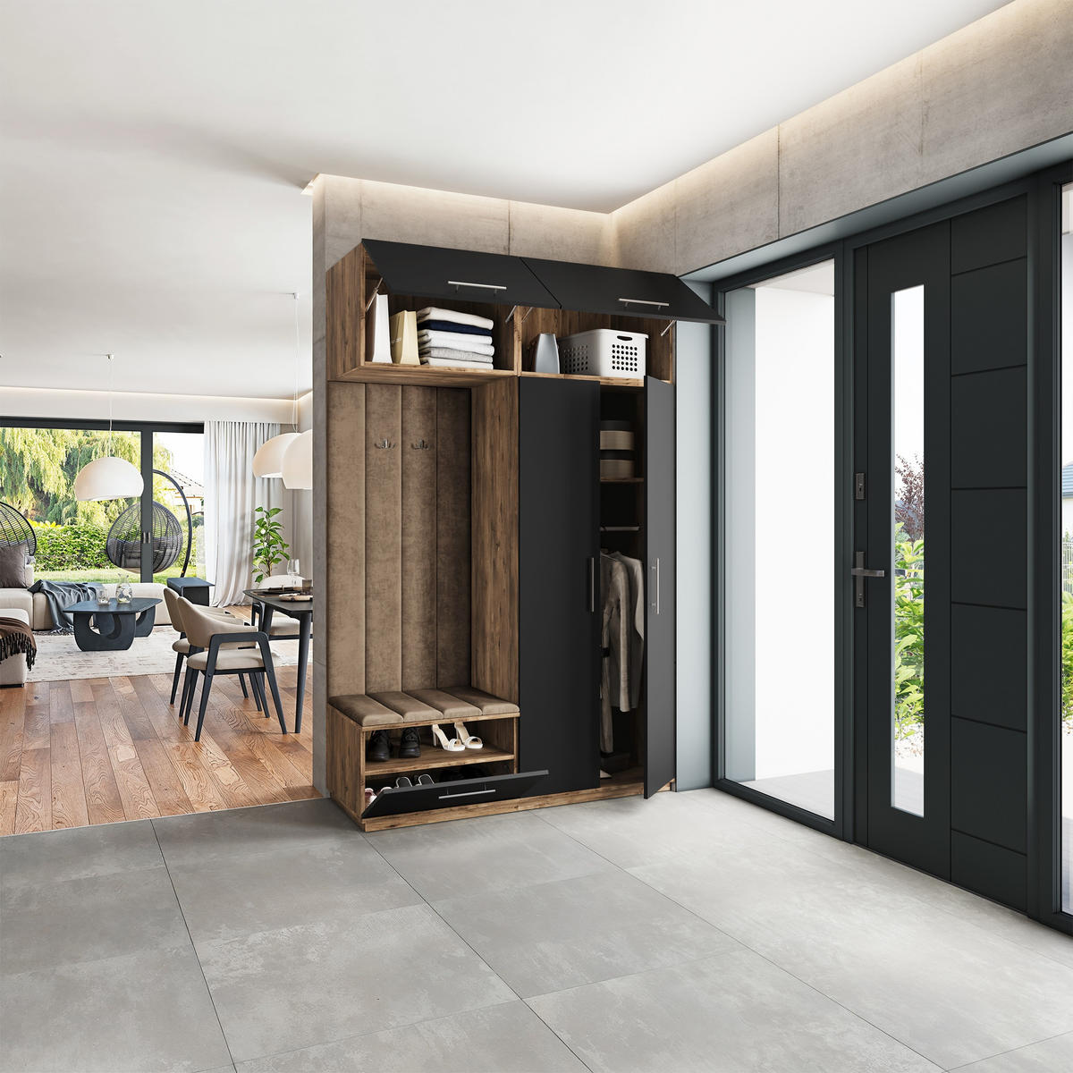 GARDEROBENSCHRANK REMA 150/240/60 cm Modern Garderobe-Set Eiche Lefkas - Eichefarben/Beige, Holzwerkstoff (150/240/60cm) - MASSENO