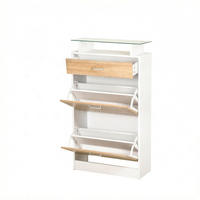 SCHUHKIPPER DE-38077 60/24/105,5 cm mit 2 Klapptüren und Glasregal Helle Eiche/Weiß - Eichefarben/Weiß, Holzwerkstoff (60/105/24cm) - ComfortXL