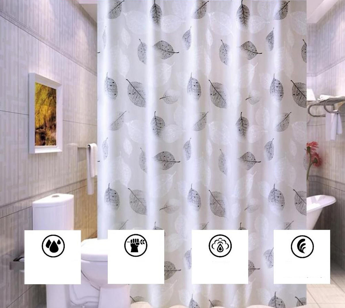 DUSCHVORHANG 120 x 180 cm dick wasserdicht mit Haken Badezimmer - Multicolor, Kunststoff (120/180cm) - MCBOSON