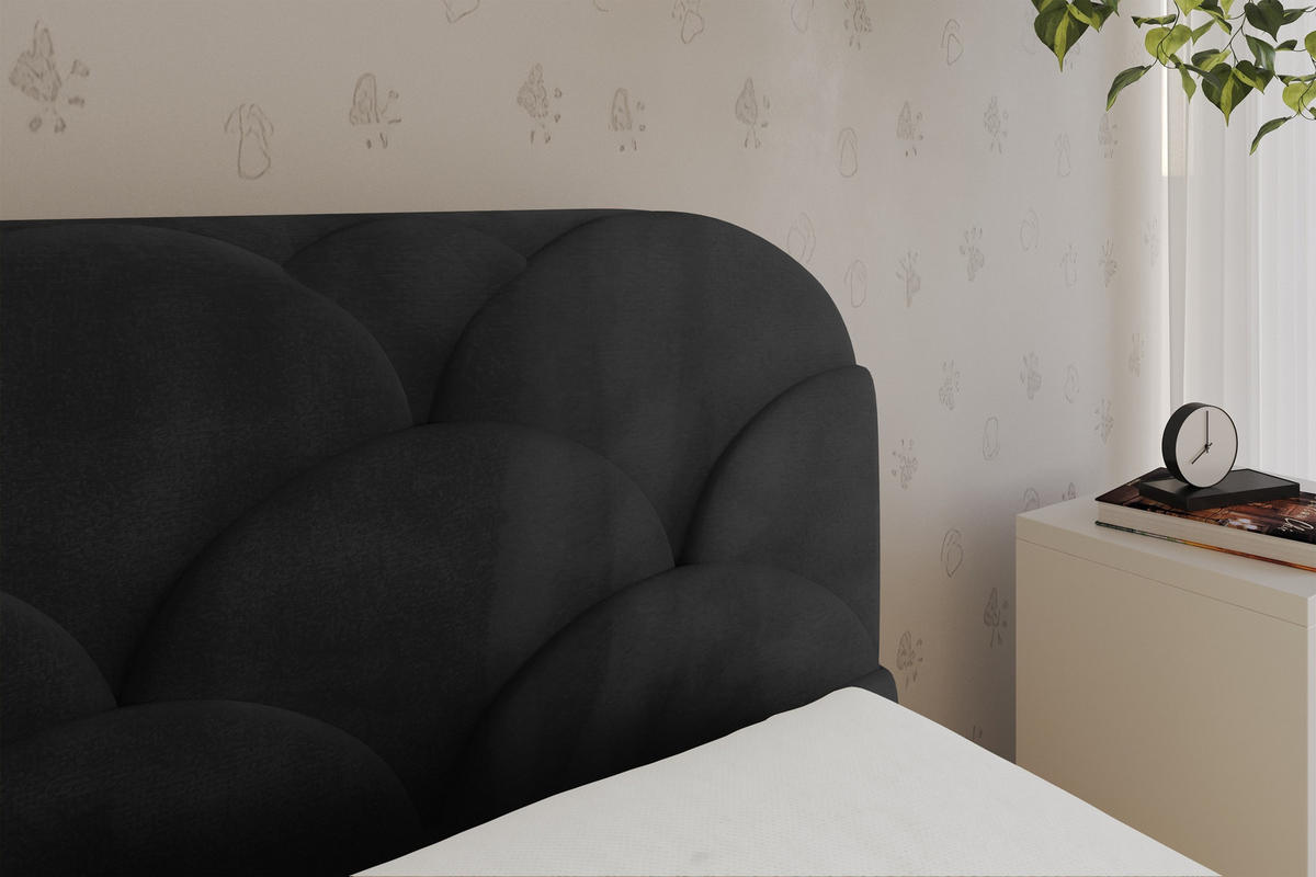 EINZELLBETT Jugendbett mit Bettkasten und Matratze H3/H4, Links - ELRY 90x200 Schwarz - Schwarz, Holzwerkstoff/Textil (90/200cm) - ALTDECOR