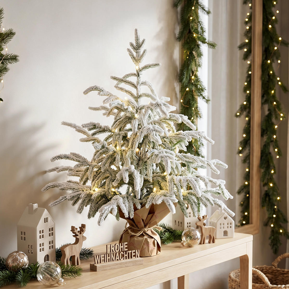 KÜNSTLICHER Weihnachtsbaum mit Beleuchtung, Kleiner Christbaum - Grün, Kunststoff/Metall (60cm) - Hometopia
