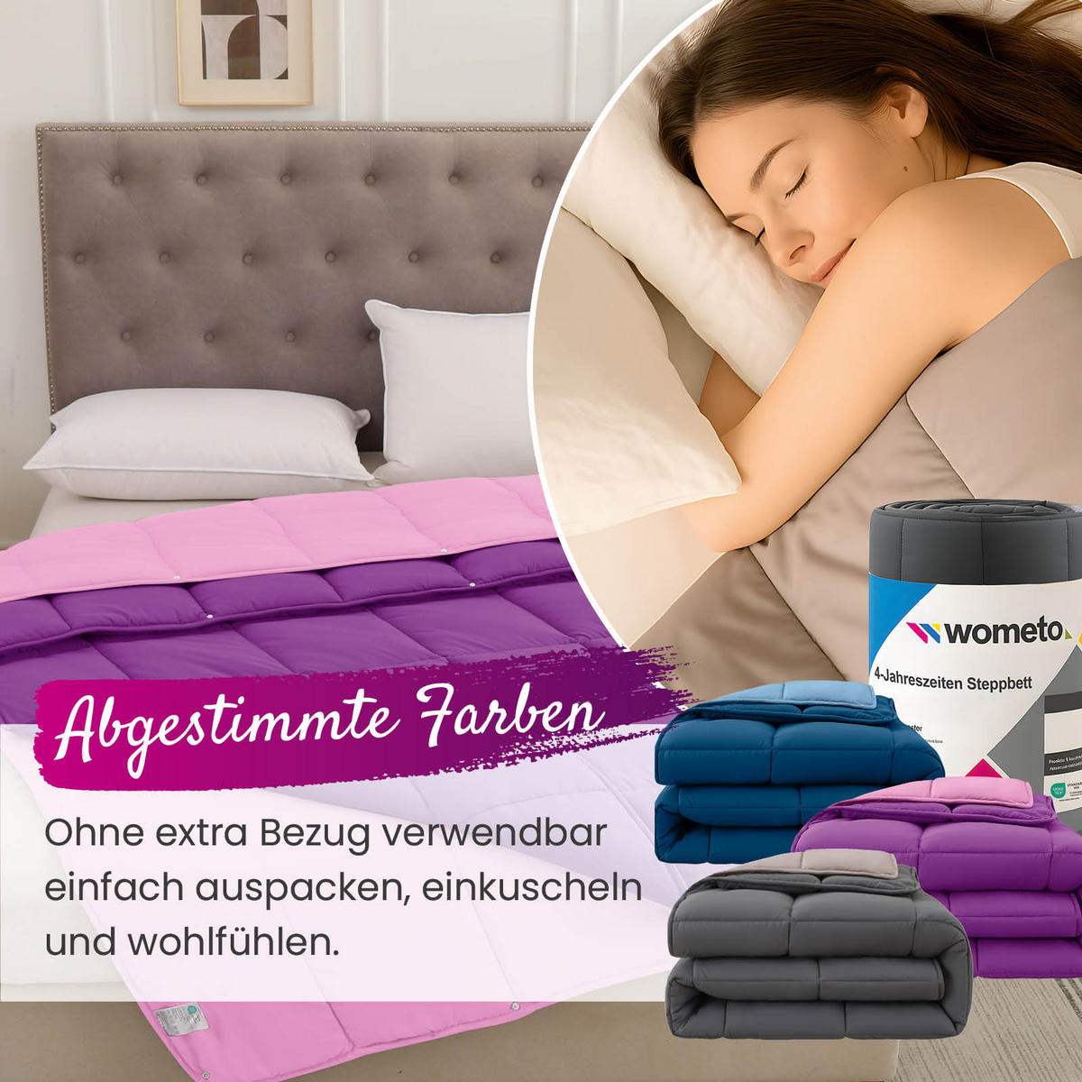 4-JAHRESZEITEN Steppbett Bi-Color im Wende-Design lila 135x200 - Lila, Textil (135/200cm) - wometo