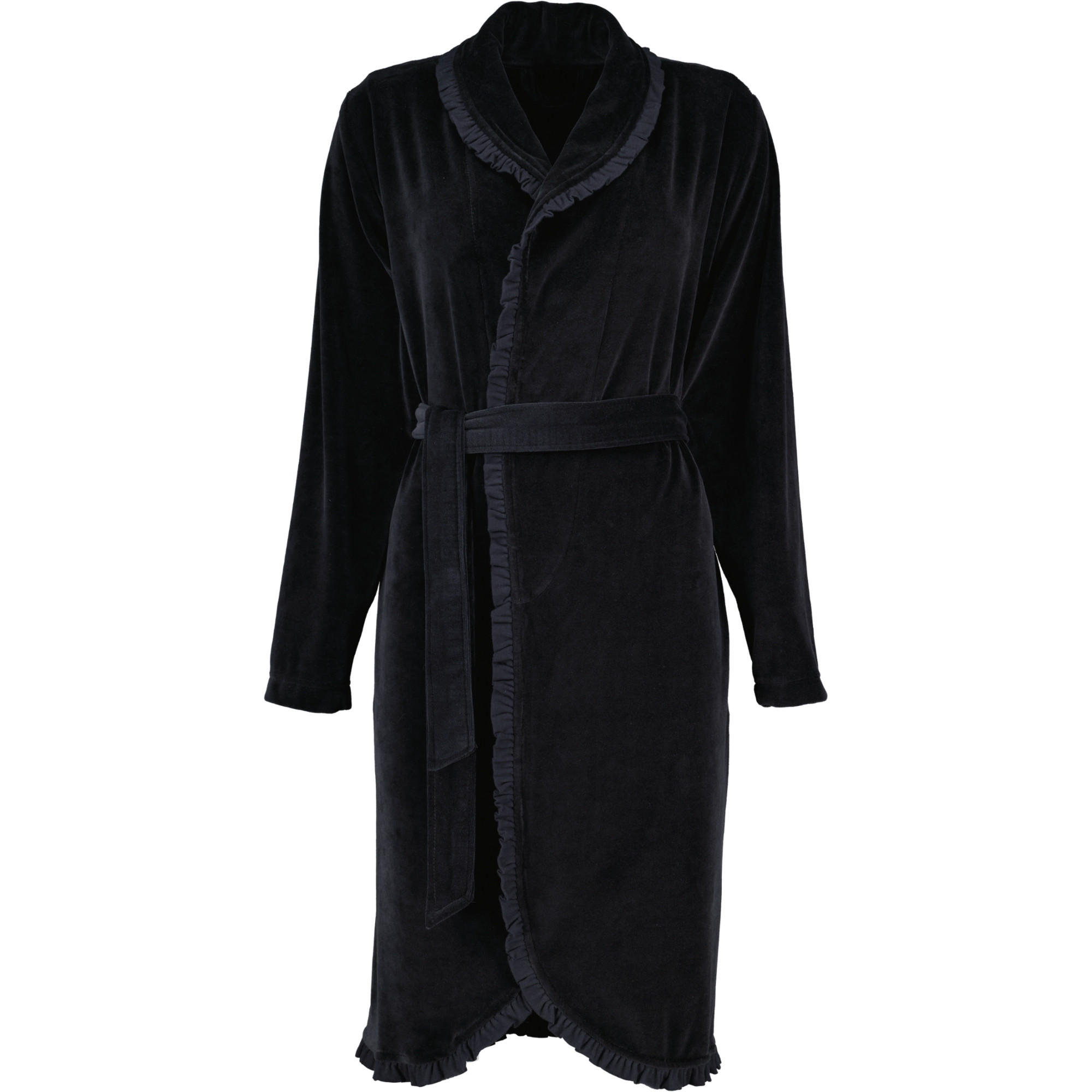 BADEMANTEL DAMEN KURZMANTEL MIT SCHALKRAGEN ARIEL SCHWARZ - 7900 - Schwarz, Textil (Snull) - Vossen