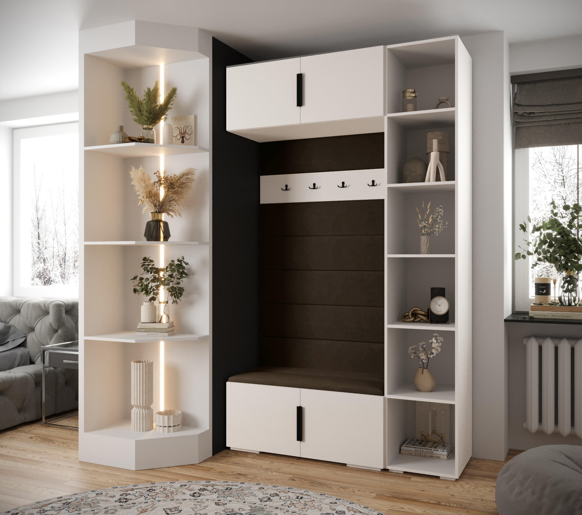 GARDEROBEN-SET 236,7/140/47 - Goldfarben/Schwarz, Holz/Kunststoff (140/236.7/47cm) - Abiks Möbel