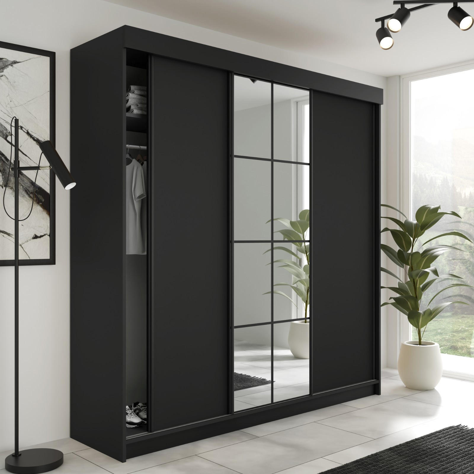 SCHIEBETÜRENSCHRANK LAMARO 200x205x59cm Schwarz - Schwarz, Holzwerkstoff (200/205/59cm) - Kier Furniture