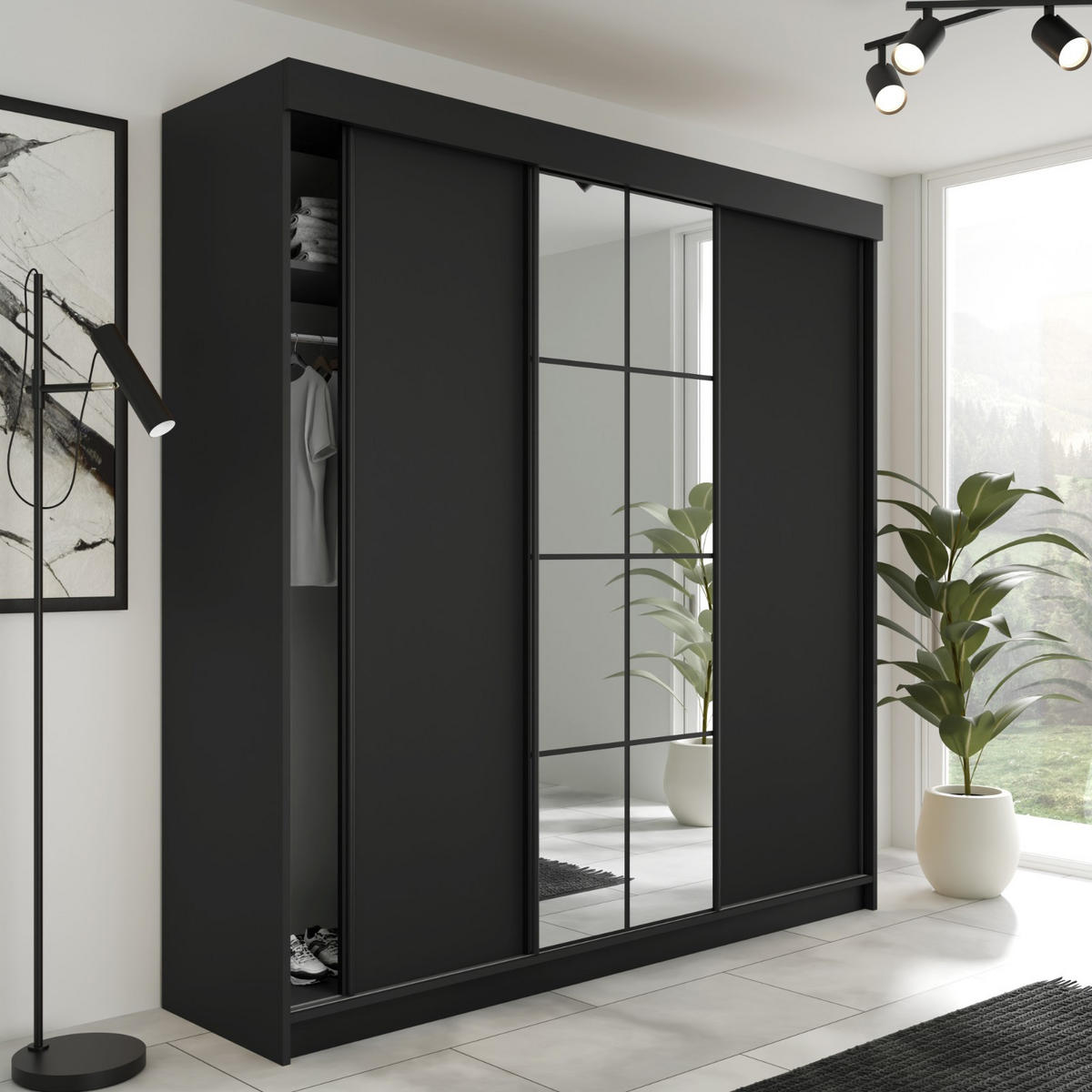 SCHIEBETÜRENSCHRANK LAMARO - 250x205x59cm - Schwarz - Schwarz, Holzwerkstoff (250/205/59cm) - Kier Furniture