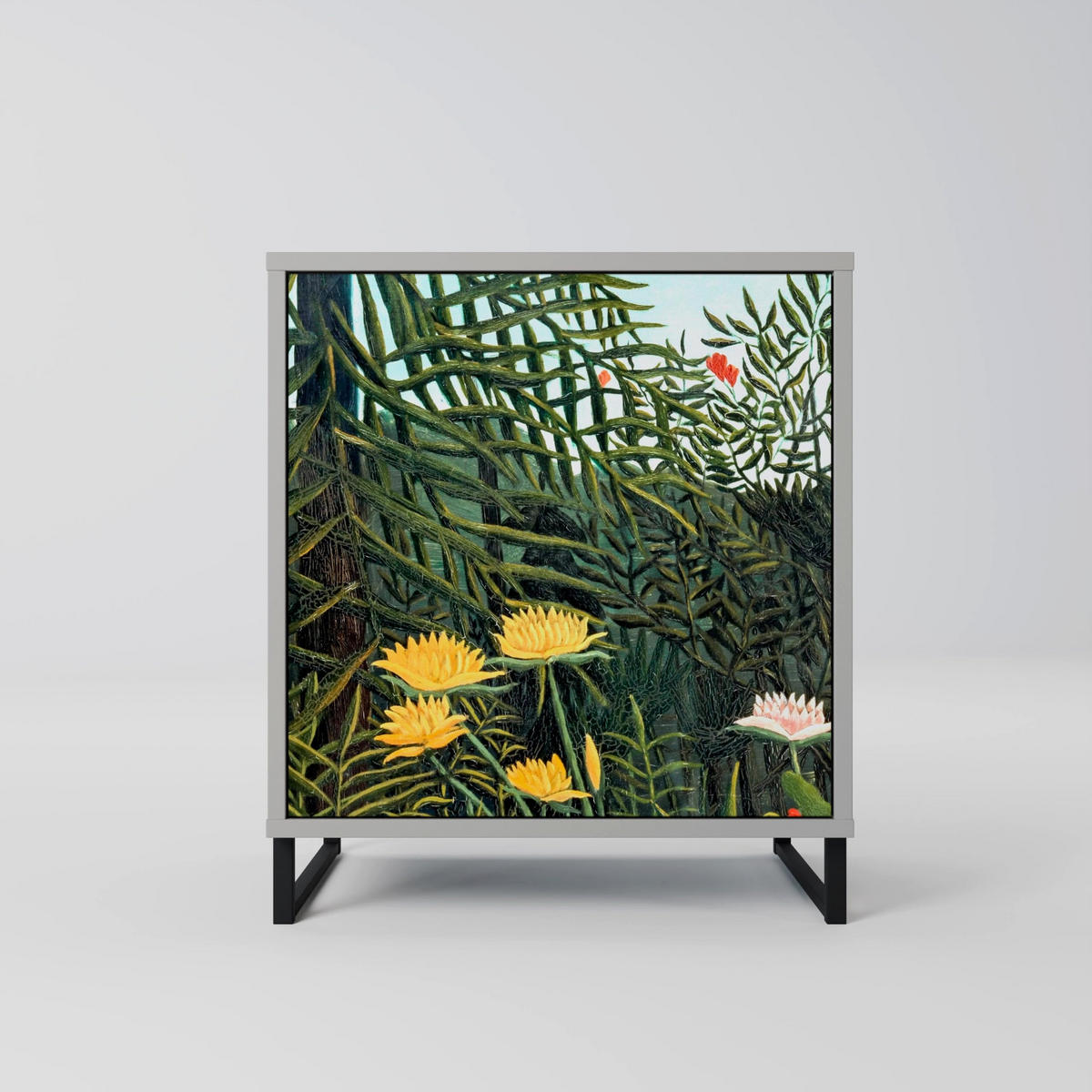 SIDEBOARD VIRGIN FOREST WITH SUNSET, Grau, 57,5x42x77,5 cm, Schräge Buchenholzfüße - Buchefarben/Multicolor, Holzwerkstoff/Buchenholz (57.5/77.5/42cm) - SpaceRebels