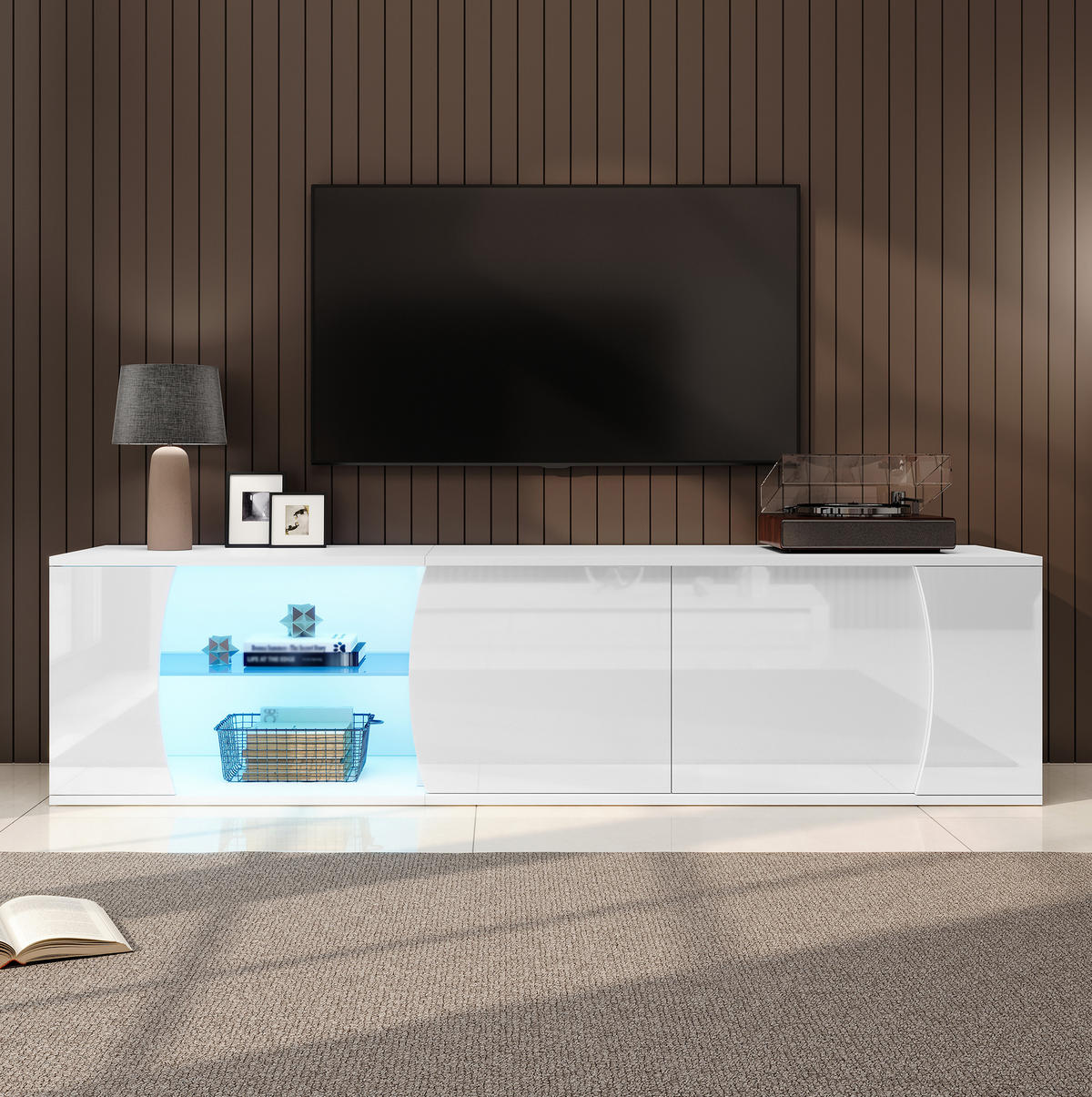 TV-ELEMENT mit 3 Türen und LED 180 x 40 x 45 cm Weiß - Weiß, Holzwerkstoff (40/45/180cm) - Beauniv