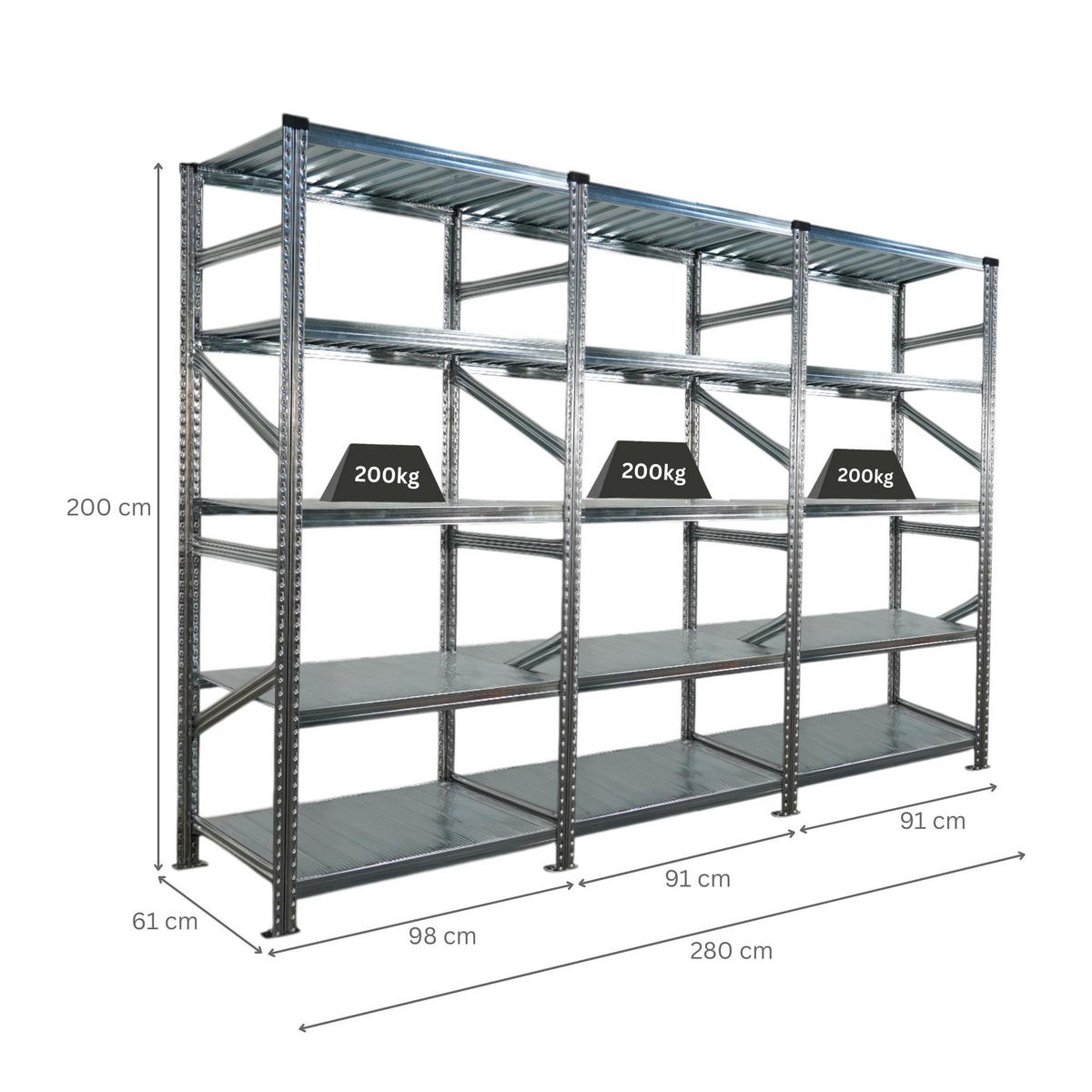 FACHBODENREGAL PROXIMO 200x270x60cm 5 Ebenen Beidseitig nutzbar Verzinkt - Silberfarben, Metall (270/200/60cm) - PROREGAL