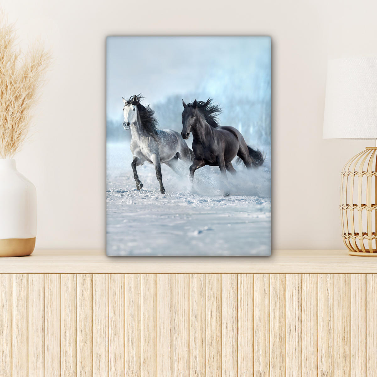 LEINWANDBILD Pferde - Winter - Tiere - Natur - Schnee Room Decor 30x40 cm - Anthrazit, Textil (30/40cm) - MuchoWow