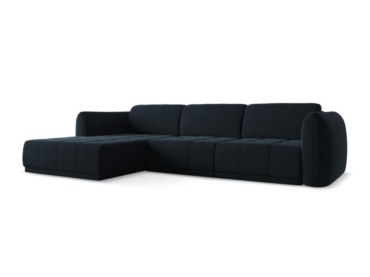 ECKSOFA Links Samt Stoff Blau - Blau/Schwarz, Kunststoff/Textil (170/290cm) - Makamii
