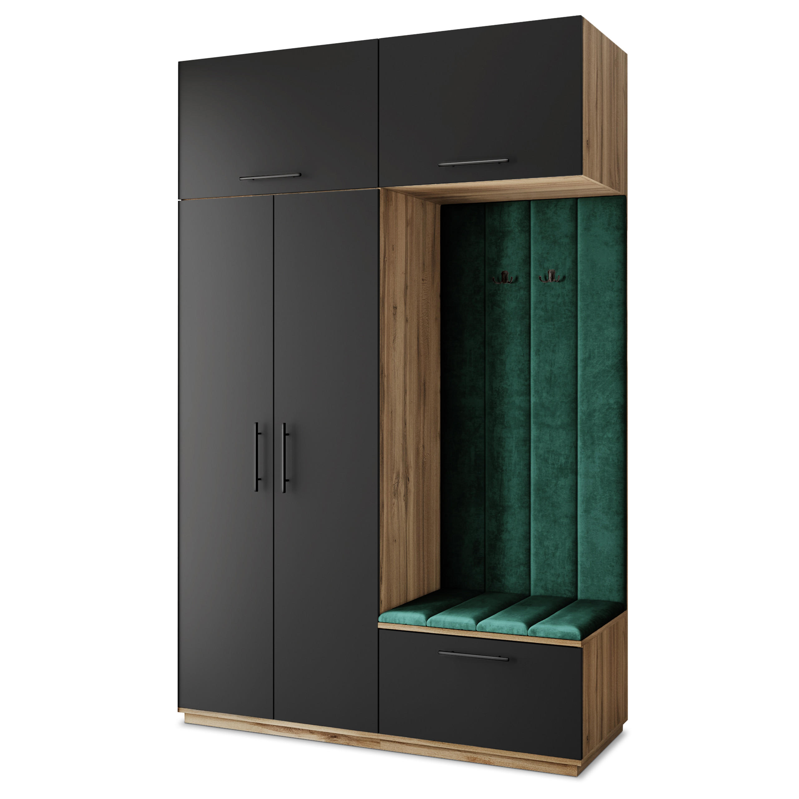 Masseno Garderobenschrank Eiche Wotan, Schwarz, Grün 150x240x60 cm