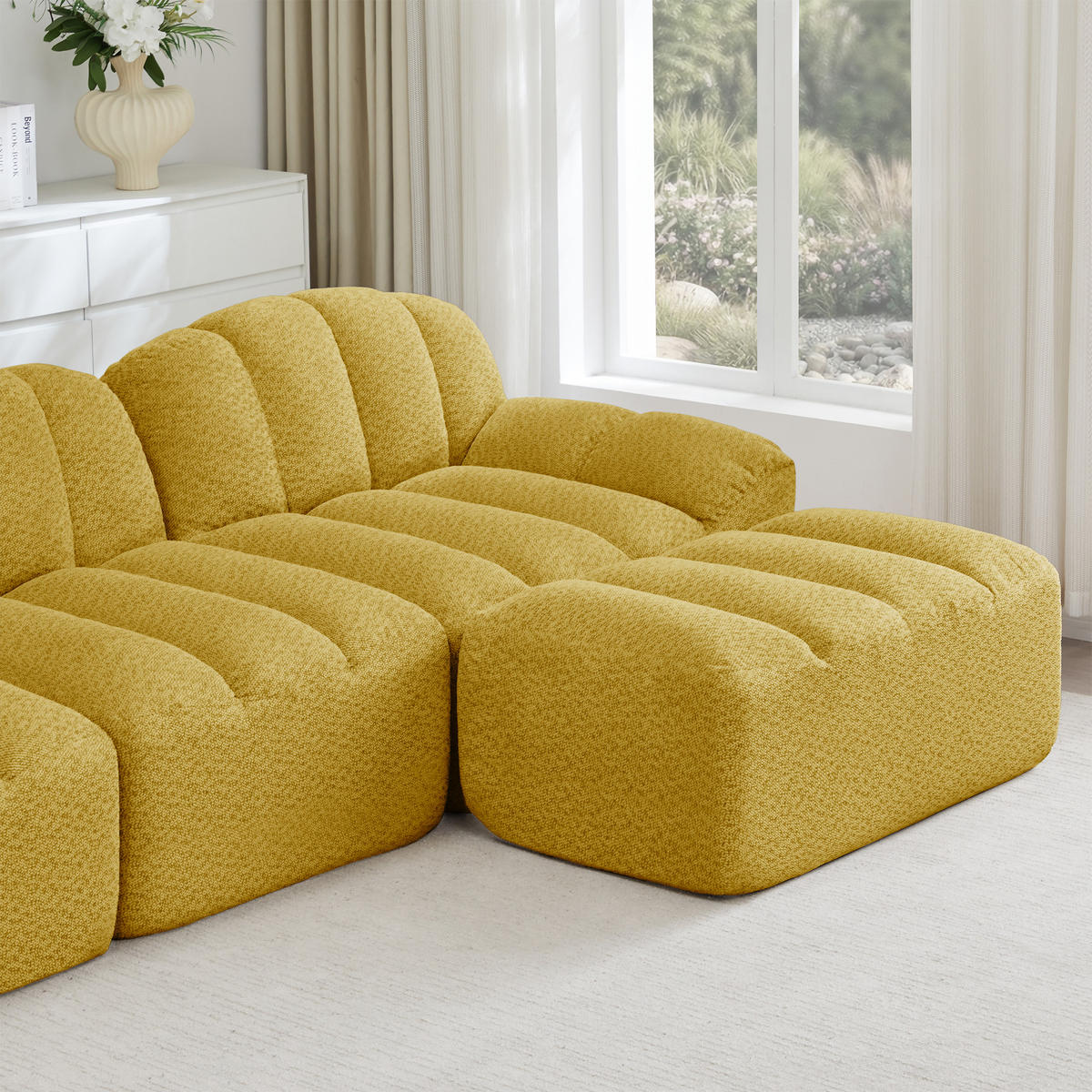 3-SITZER Sofa 288×104×79 cm Granuliertes Fleece rahmenlos modular, gelb - Gelb, Textil (104/79/288cm)