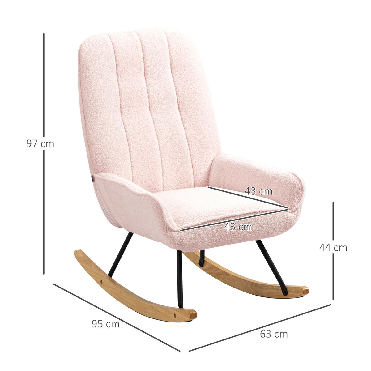 SCHAUKELSTUHL Schwingsessel Gepolsterter Schaukelsessel bis 150 kg Belastbar - Rosa, Holz (95/97/63cm) - HOMCOM