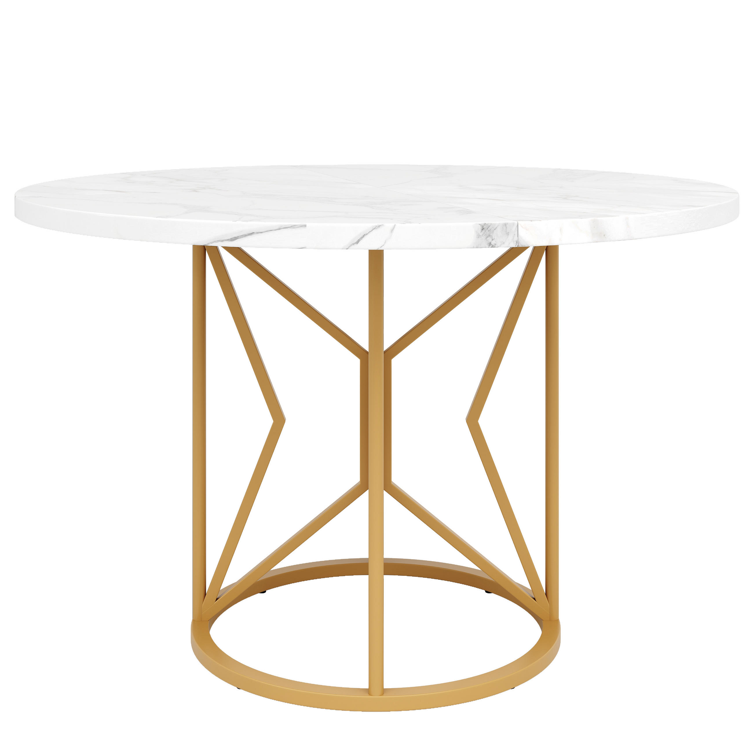 ESSTISCH Marmoroptik Weiß/Goldfarben 100/100/76 cm - Goldfarben, Holz (100/100/76cm) - PANGIVO