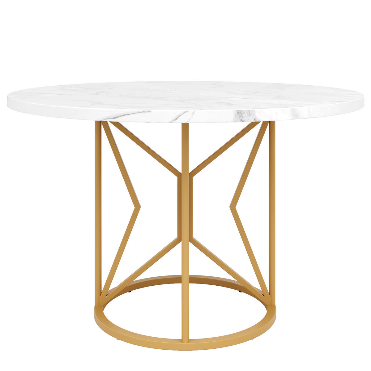 ESSTISCH 100/100/76 cm golden mit Marmorplatte und Metallbeinen - Weiß, Holzwerkstoff (100/100/76cm) - OKWISH