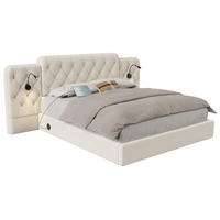 POLSTERBETT 180/200 cm in Beige Samt mit Bettkasten, Leselampe und USB - Beige, Holzwerkstoff/Textil (180/200cm) - WISHDOR