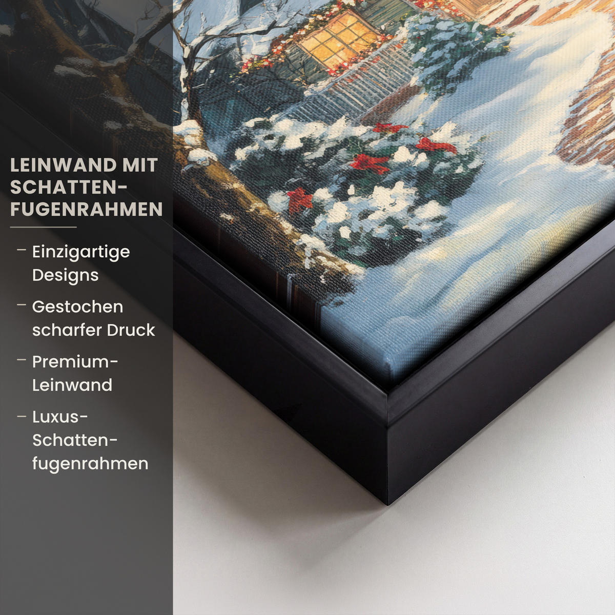 LEINWAND Bilder mit Rahmen - Weihnachten - Weihnachtsbaum - Winter - Zuhause - Schnee - 20x20 - Smaragdgrün, Textil (20/20cm) - MuchoWow