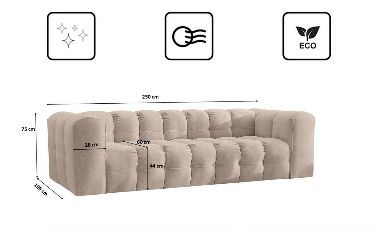 SOFA 4-Sitzer, Komfort, BALOO, stoff Schenille, Beige - Beige, Holz (250/75/106cm) - Kaiser Möbel
