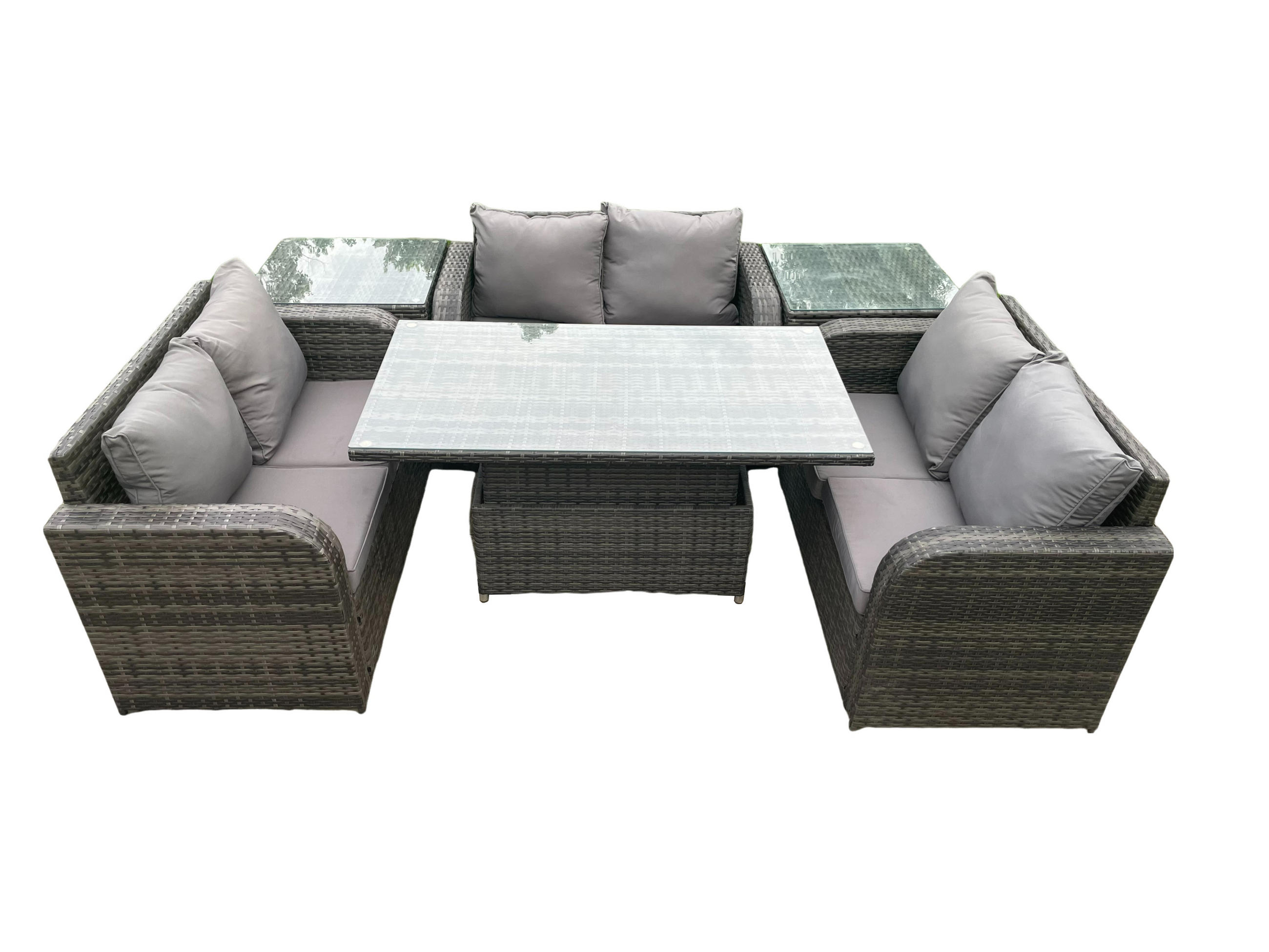 GARTENSOFA SET Polyrattan Dunkelgrau 6-Sitzer - Dunkelgrau, Metall - Fimous