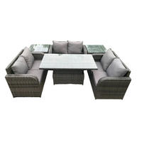 GARTENSOFA SET Polyrattan Dunkelgrau 6-Sitzer - Dunkelgrau, Metall - Fimous