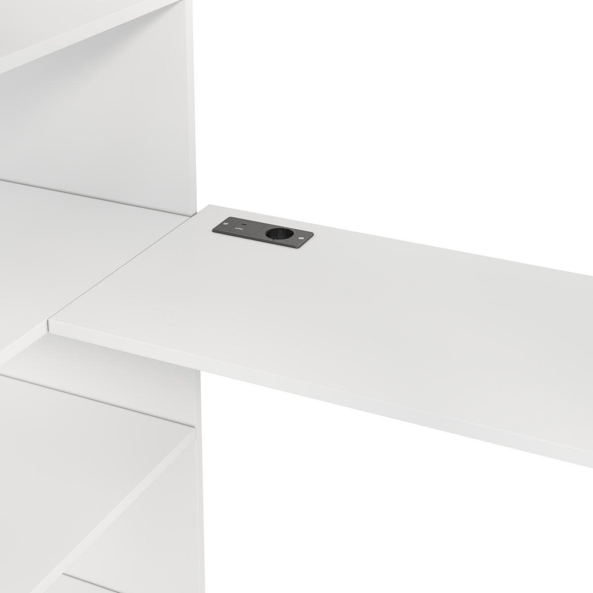 HOCHBETT weiß 90 × 200 cm aus Kiefernholz‑MDF mit Kleiderschrank, Regalen, Unterbettschreibtisch, LED‑Beleuchtung und USB‑Anschluss - Weiß, Holzwerkstoff (90/200cm) - Luhomfu