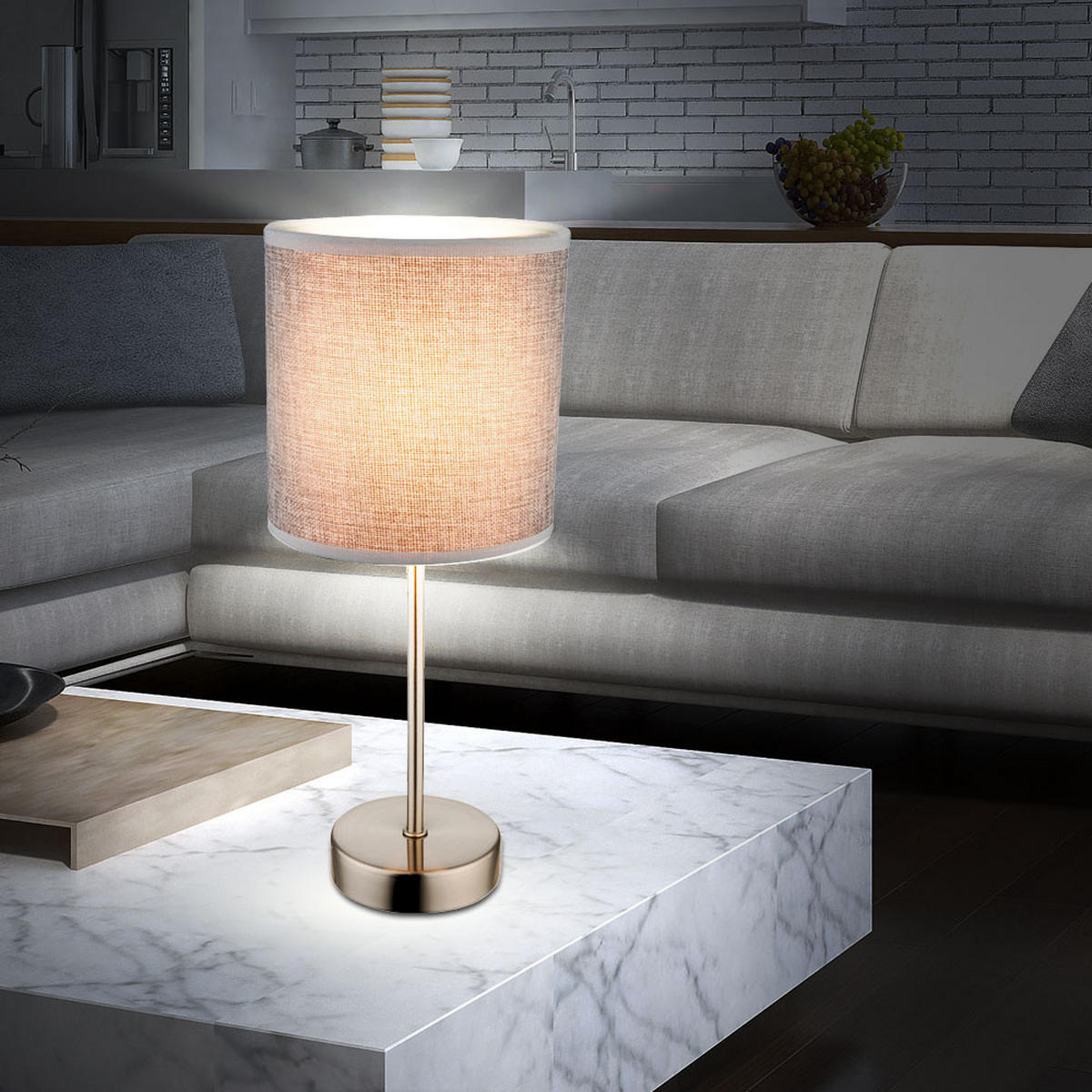 TISCHLEUCHTE PACO Textil Grau Silber - Grau, Metall (15/15/35cm)