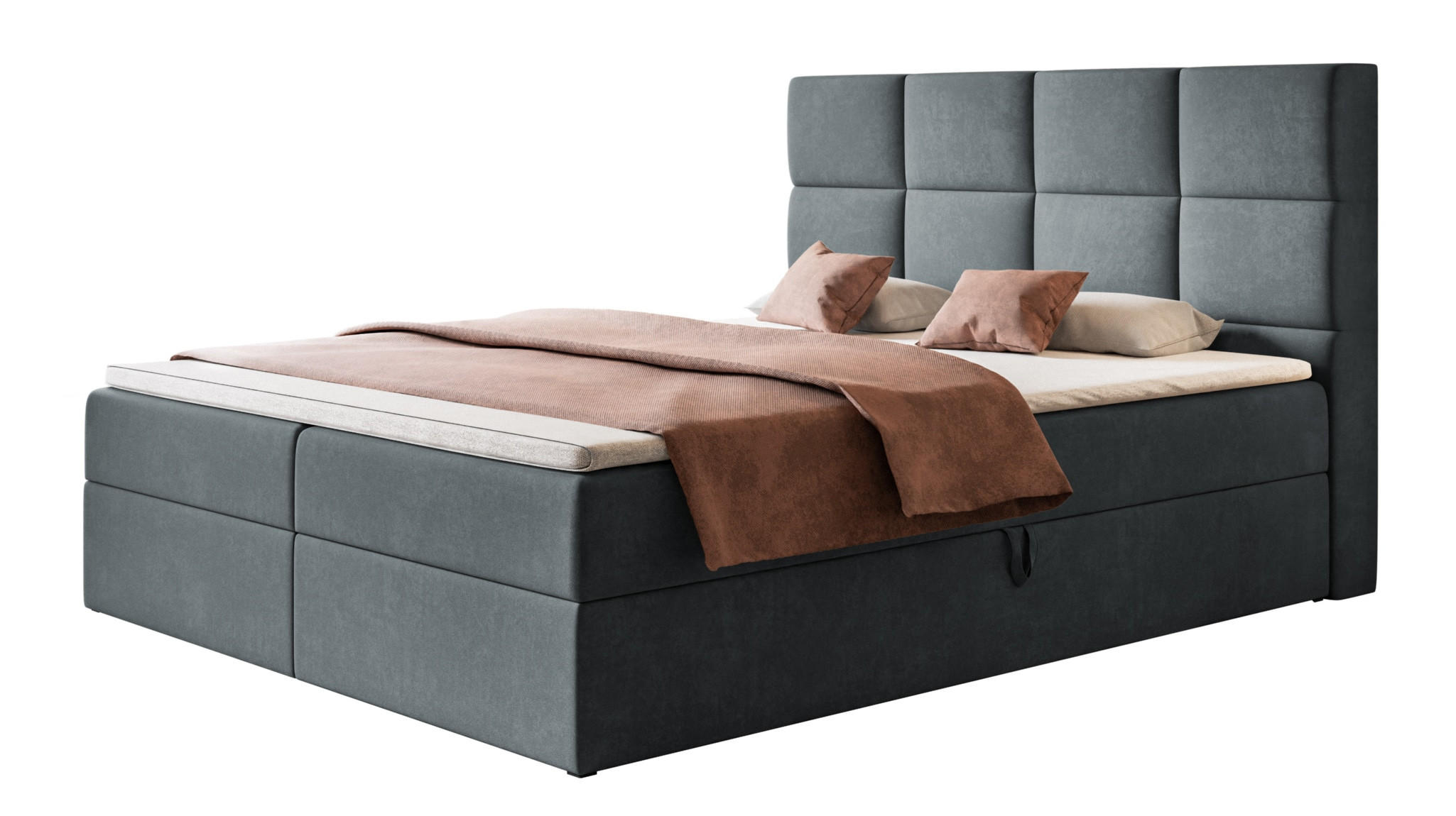 BOXBETT ROMA mit 2 Bettkästen, 160x200, Farbe: Dunkelgrau, Velourstoff, Doppelbett mit Bonell-Matratze - Dunkelgrau, Holz/Kunststoff (160/200cm) - Alpi-Möbel