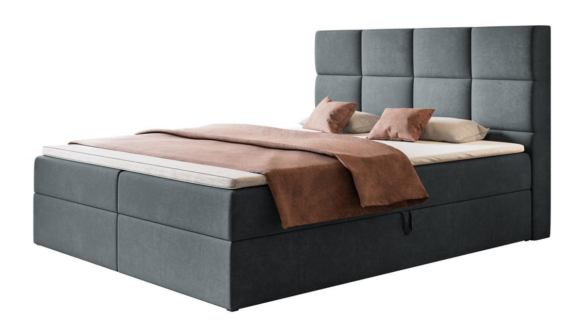 BOXBETT ROMA mit 2 Bettkästen, 160x200, Farbe: Dunkelgrau, Velourstoff, Doppelbett mit Bonell-Matratze - Dunkelgrau, Holz/Kunststoff (160/200cm) - Alpi-Möbel