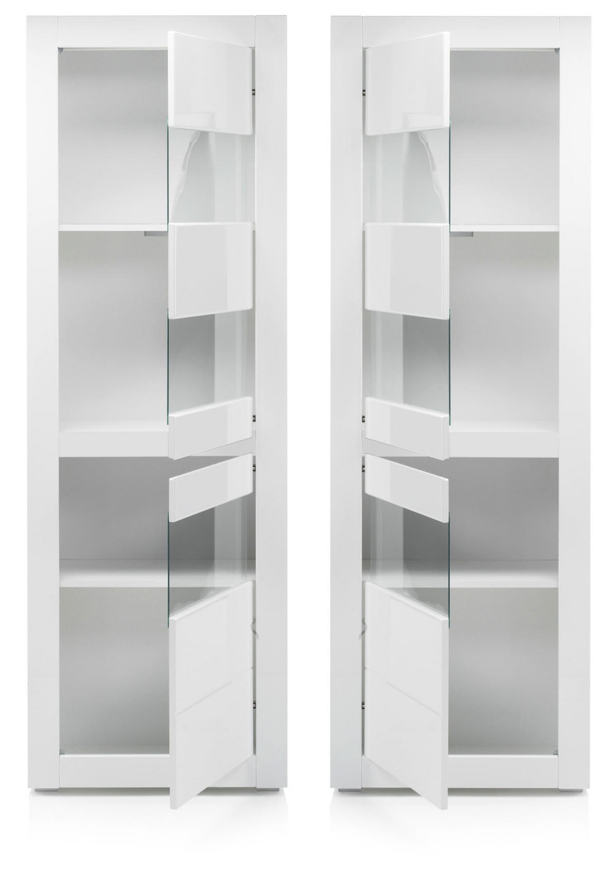 WOHNWAND 4-teilig Hochglanz weiß 302 cm, Anbauwand mit Soft-Close - Weiß Hochglanz/Weiß, Glas/Holzwerkstoff (302/198/42cm) - Furn.Design