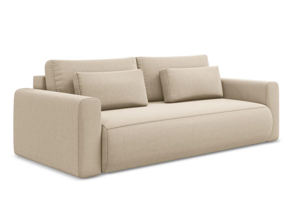 3-SITZER SOFA mit Schlaffunktion Samt Stoff Beige - Beige/Creme, Kunststoff/Textil (238/82/105cm) - Makamii