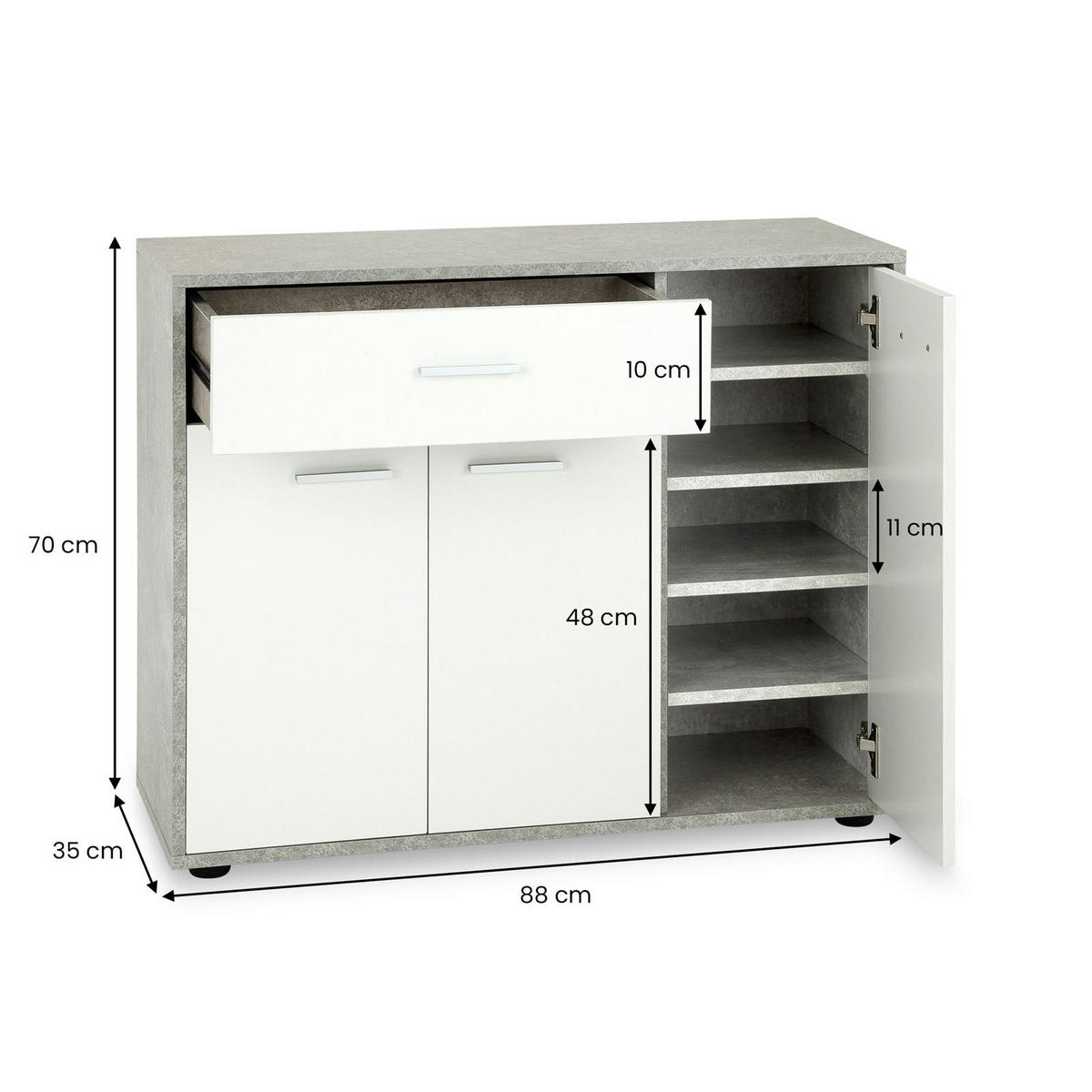 SCHUHSCHRANK DEUSTO Betonoptik/weiß - Weiß/Grau, Holzwerkstoff (88/70/35cm) - CARO-Möbel