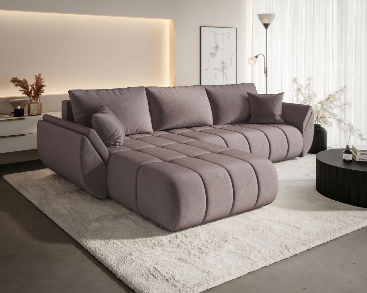 ROHOVÁ pohovka SYDNEY PREMIUM levá tmavě růžová samet Monolith 62 - funkce spaní, úložný prostor - růžová, textil (280/184cm) - Cornero