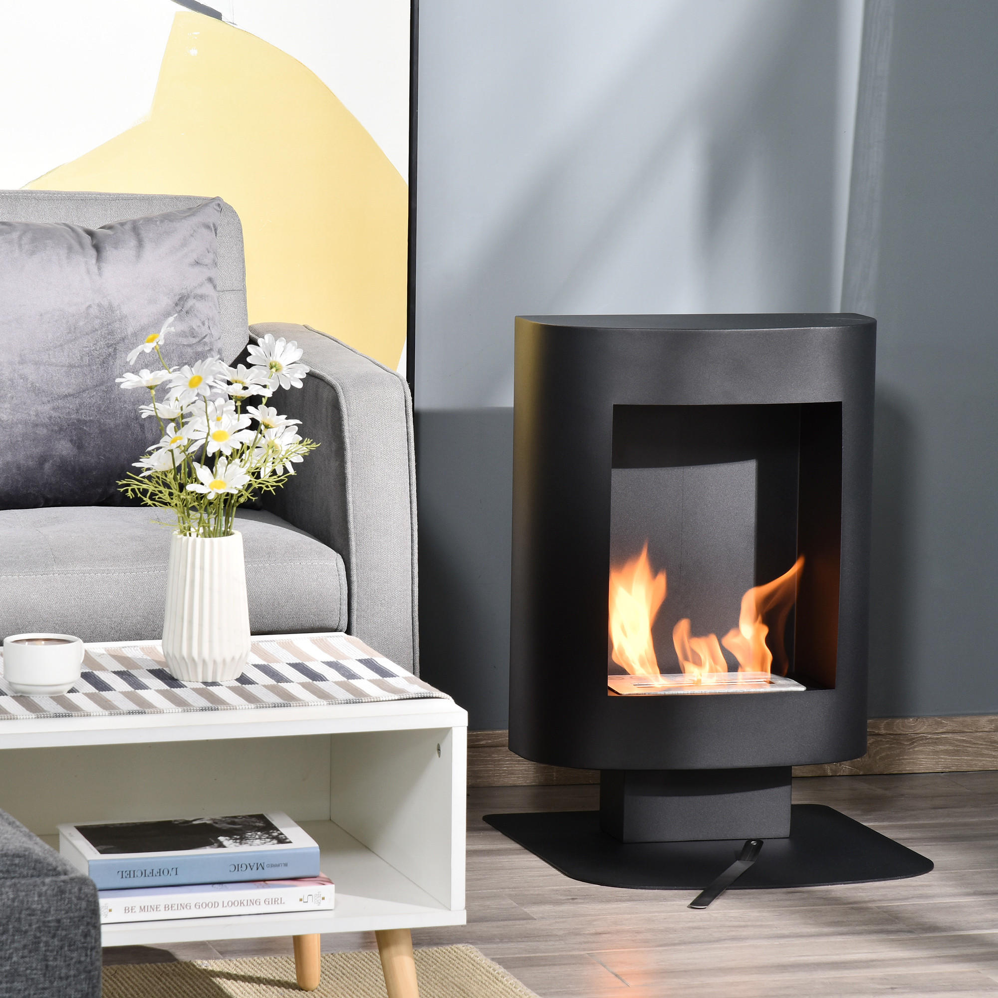 ETHANOL-KAMIN, 1,5L, 3 Std., frei stehend, einzigartig ,Stahl, Schwarz - Schwarz, Metall (53/65/46.5cm) - HOMCOM